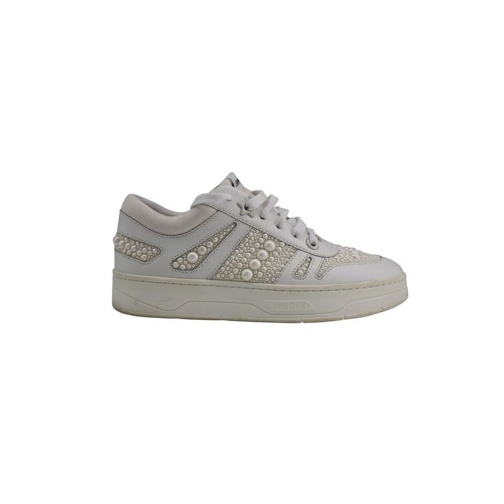 Jimmy Choo Hawaii Faux Pearl Embellished Leather Sneakers - Picture 3 of 8